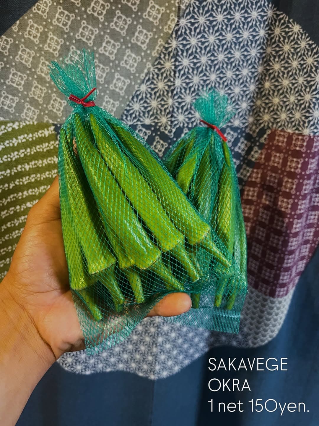 収穫したての一房、SAKAVEGEのオクラ